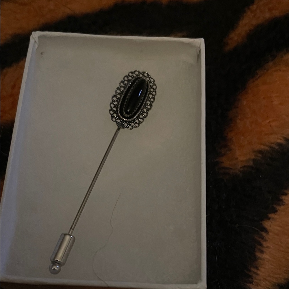 Sterling silver black onyx Beau tie or lapel pin